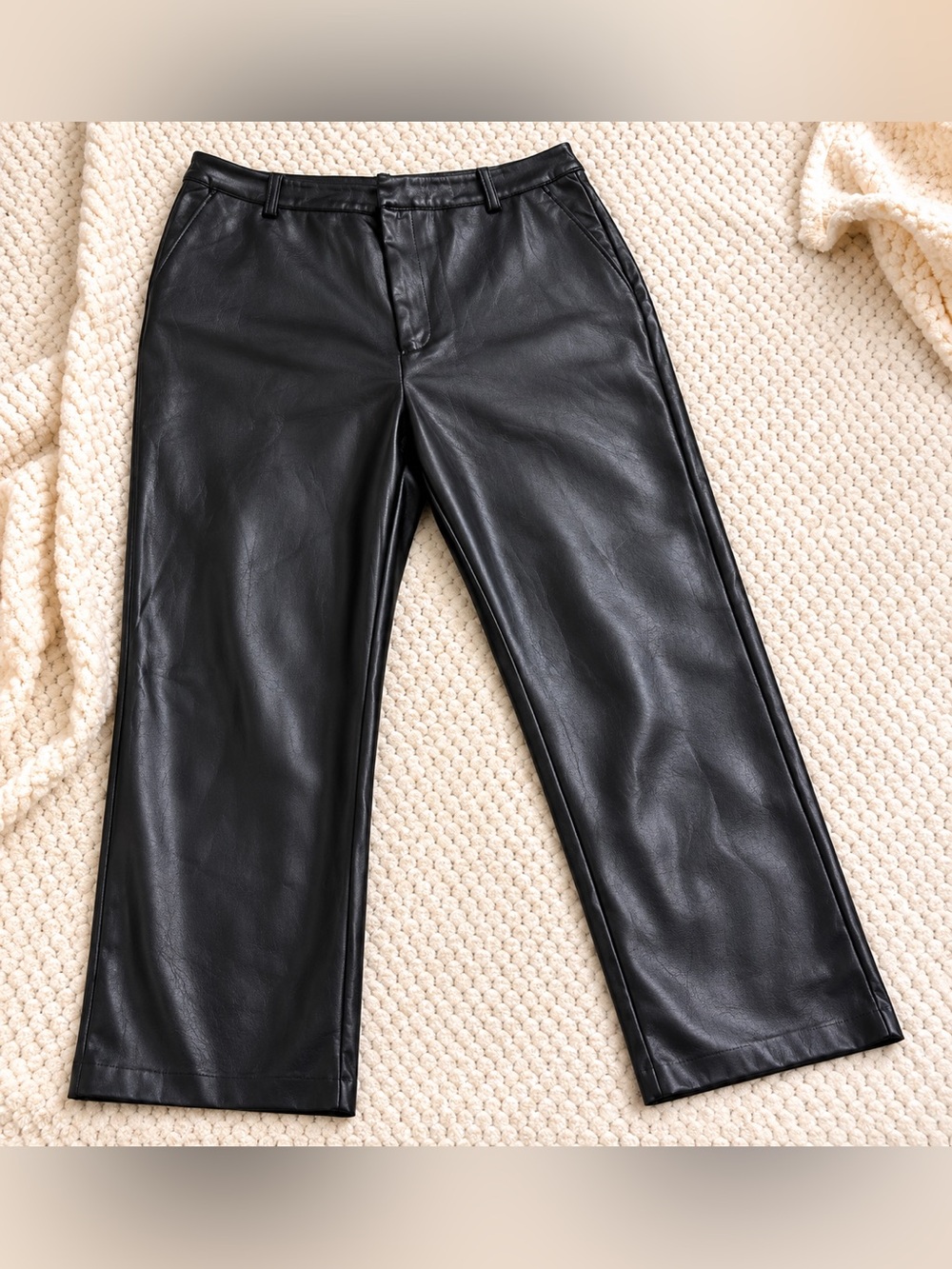 good american faux leather straight wide leg pants size 10/30 black